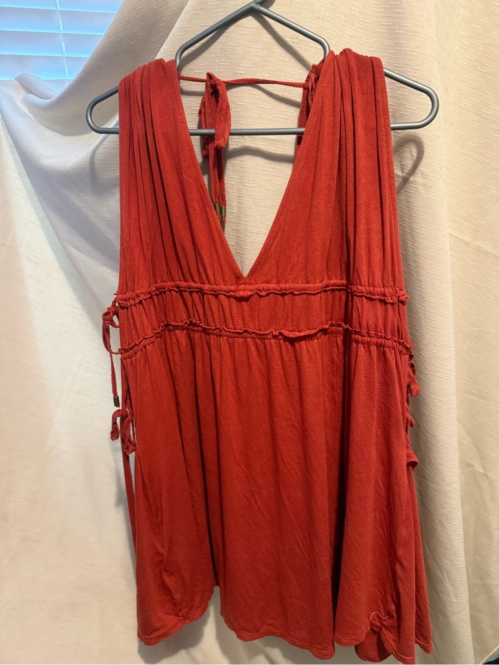 Free People Rust Orange Sleeveless Tie-Shoulder Tank